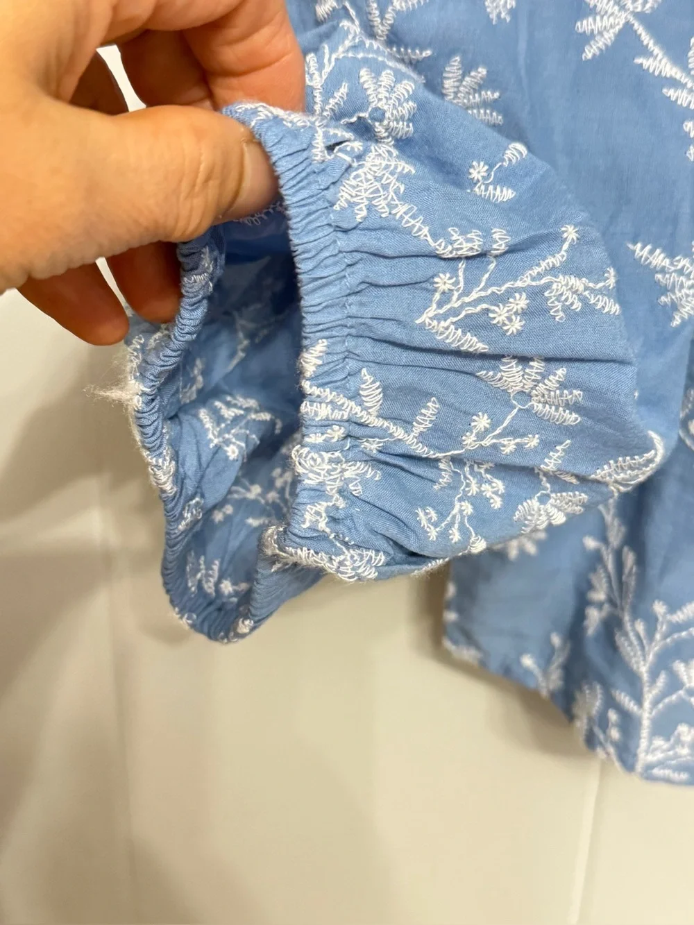 #12)  NWT LOFT Light Blue Embroidered Puff Sleeve Blouse With Side Zipper